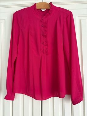 J. Crew Fuchsia Ruffle Collar Button-Front Lightweight Blouse Size 6